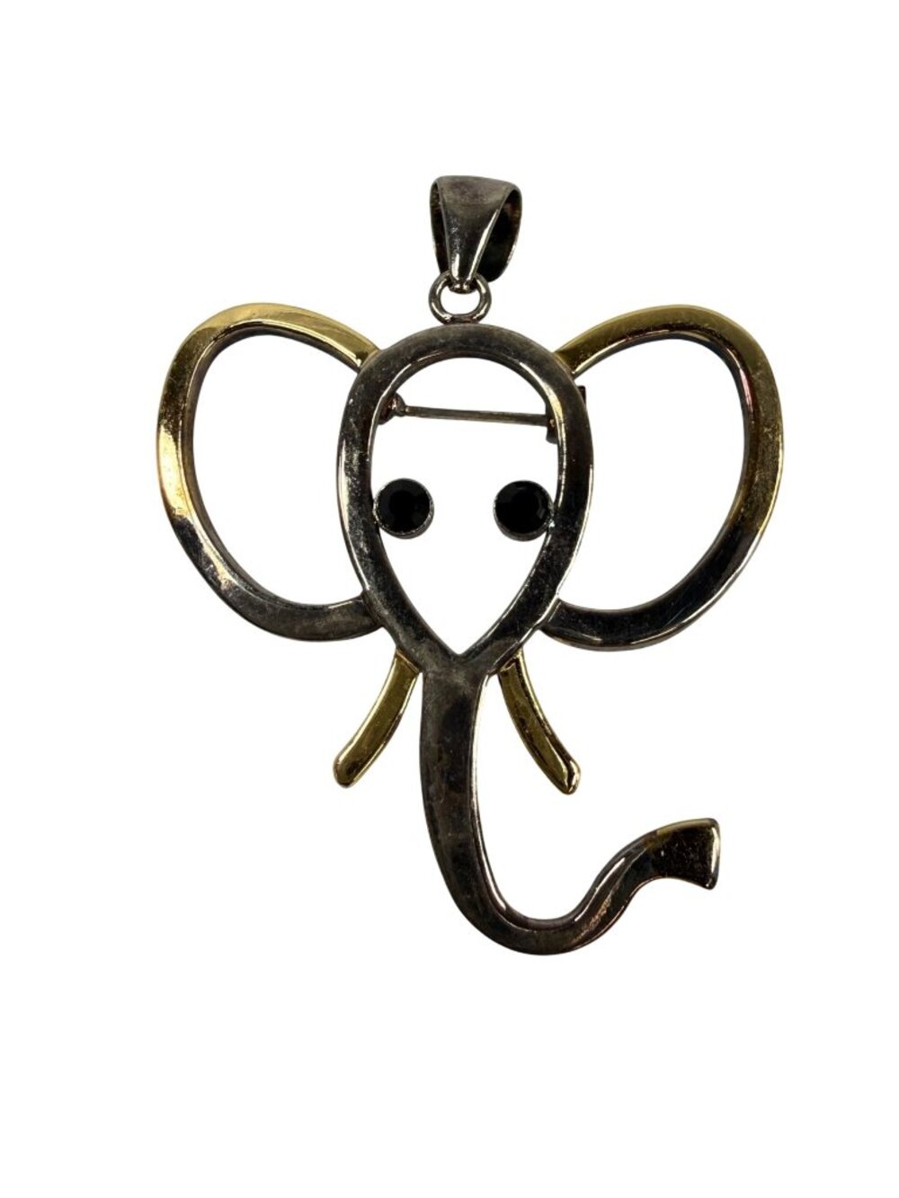 Best Elephant Pendant Brooch Pendant Gold & Silver Tone Black Eyes Alabama Fan